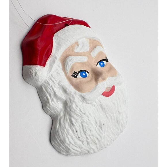 Vintage Santa Claus Face Christmas Tree Ornament Hand Painted Ceramic Blue Eyes - Picture 4 of 6